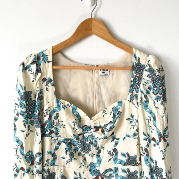 Aritzia Sunday Best Coco Long Sleeve Dress Cream Blue Size 4 - Picture 6 of 10